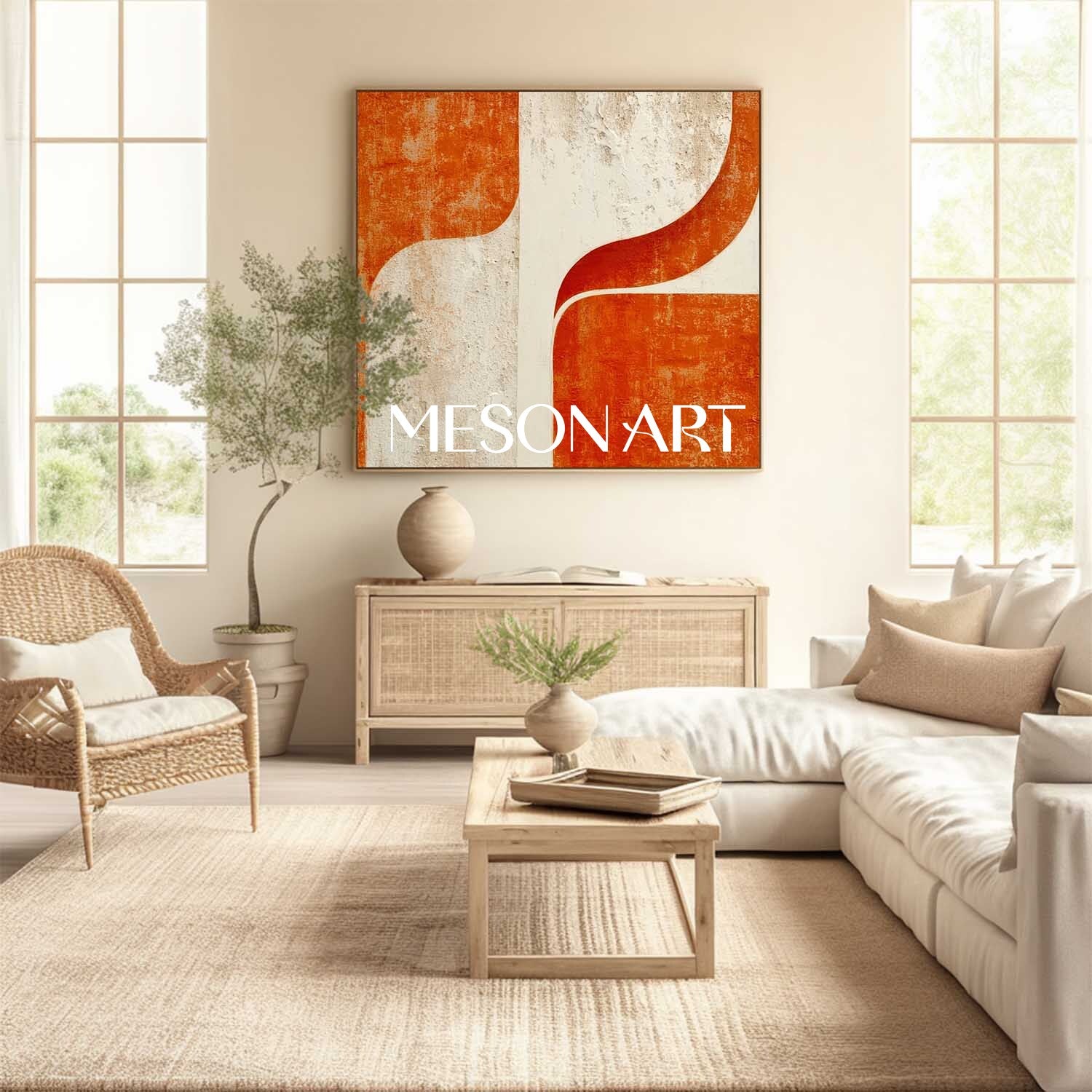 Modern Wall Art for Living Room Minimalist Abstract Orange Canvas