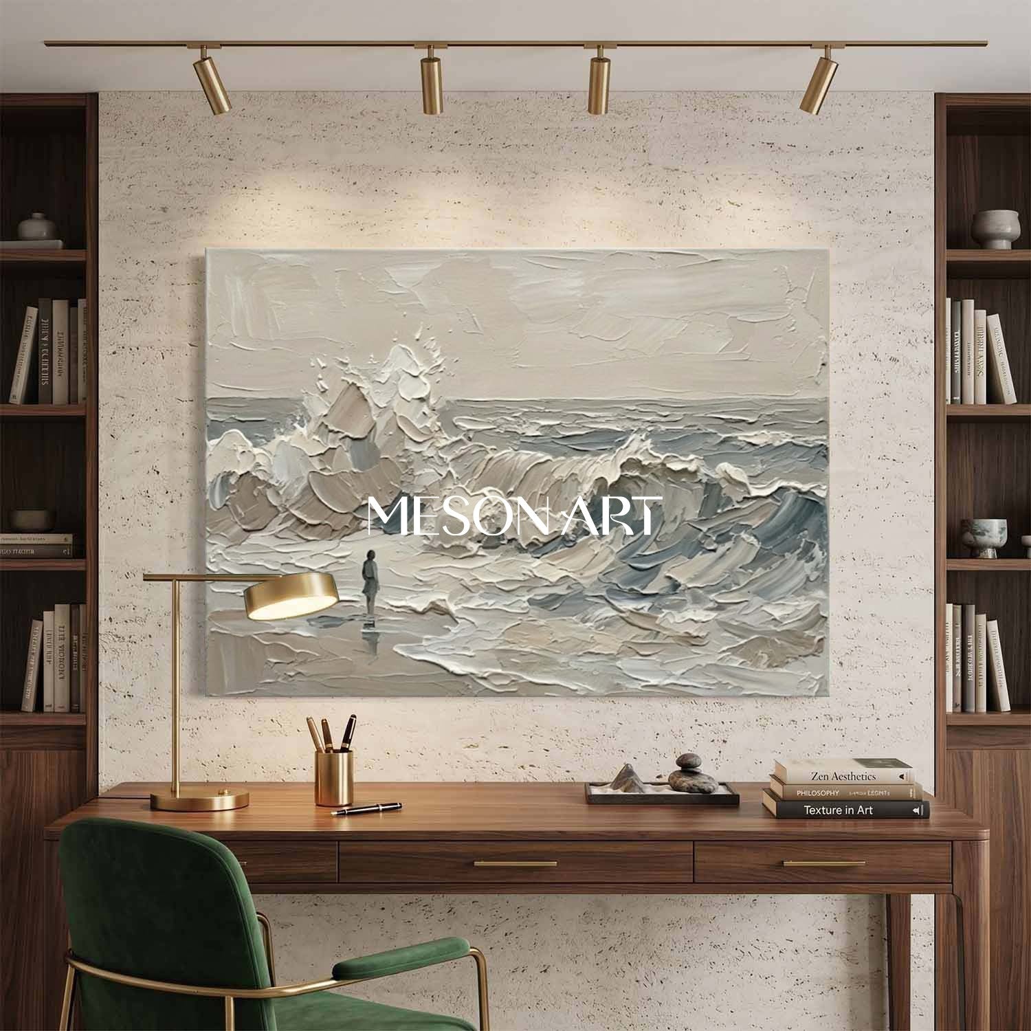 Minimalist Ocean Abstract Art With Textured Relief For Modern Living Room And Bedroom Decor