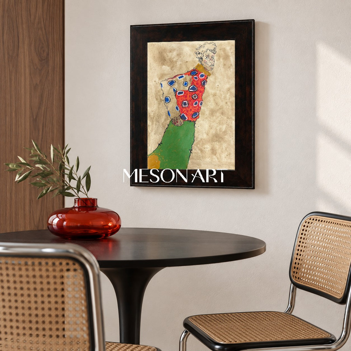 Red And Gold Expressionist Portrait Painting Modern Art Rectangular Wall Decor For Living Room By Mesonart