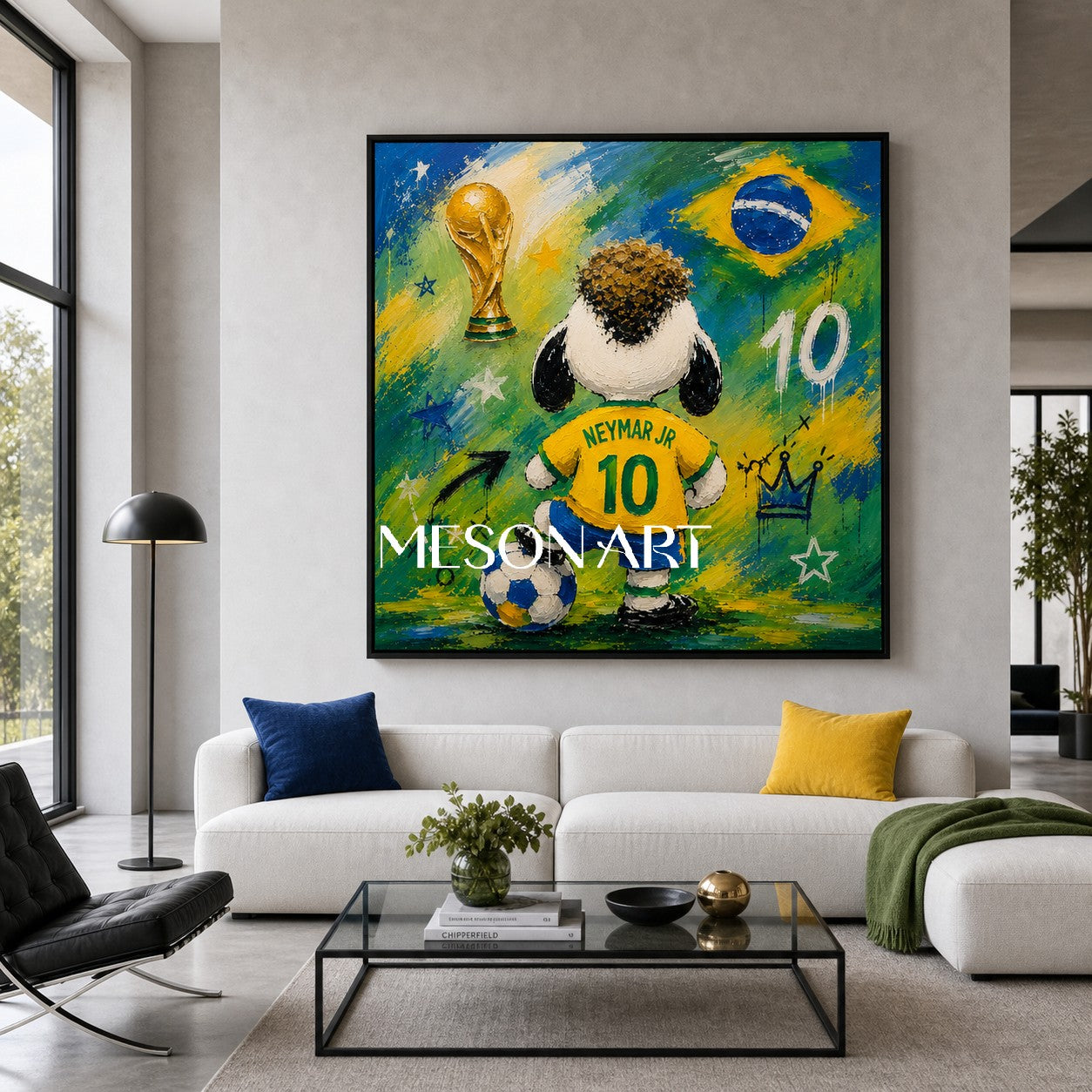 Brazilian Football Graffiti Art With Neymar Jr And World Cup Trophy For Living Room Decor