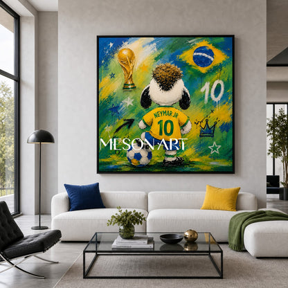 Brazilian Football Graffiti Art With Neymar Jr And World Cup Trophy For Living Room Decor