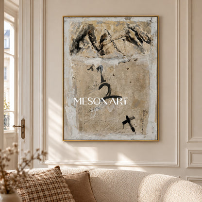 Black And Beige Abstract Art Original Mixed Media Painting Rectangular Wall Decor For Living Room By Mesonart