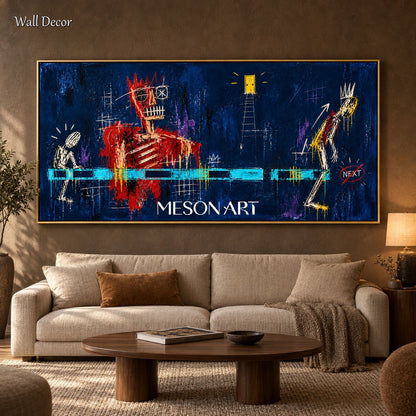 Blue And Red Graffiti Abstract Painting Panoramic Wall Art For Living Room By Mesonart