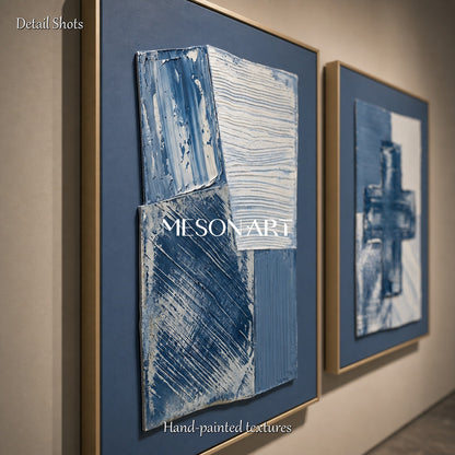 Blue Minimalist Abstract Painting Set For Modern Living Room Wall Decor