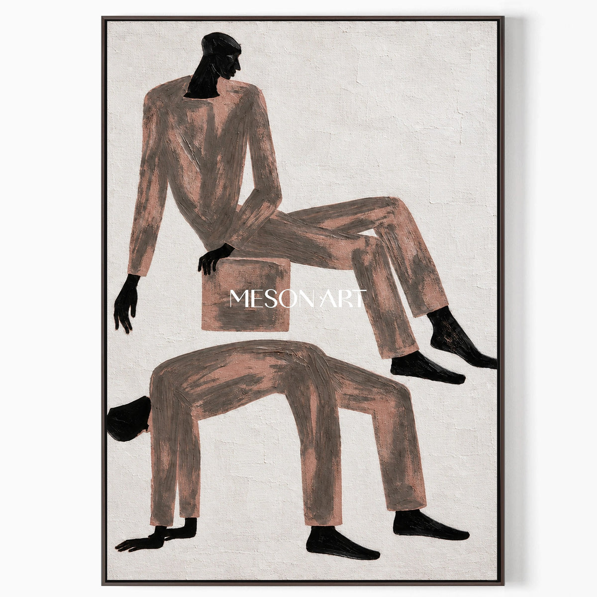 Brown And Black Expressionist Figurative Minimalist Art Rectangular Wall Decor For Living Room By Mesonart