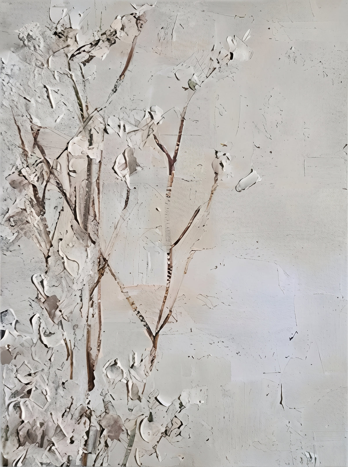 White And Gray Flowers Painting Rectangular Wall Art Original Artist Hand Painted Abstract Floral Decor For Living Room By Mesonart