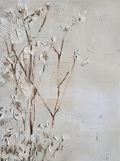 White And Gray Flowers Painting Rectangular Wall Art Original Artist Hand Painted Abstract Floral Decor For Living Room By Mesonart