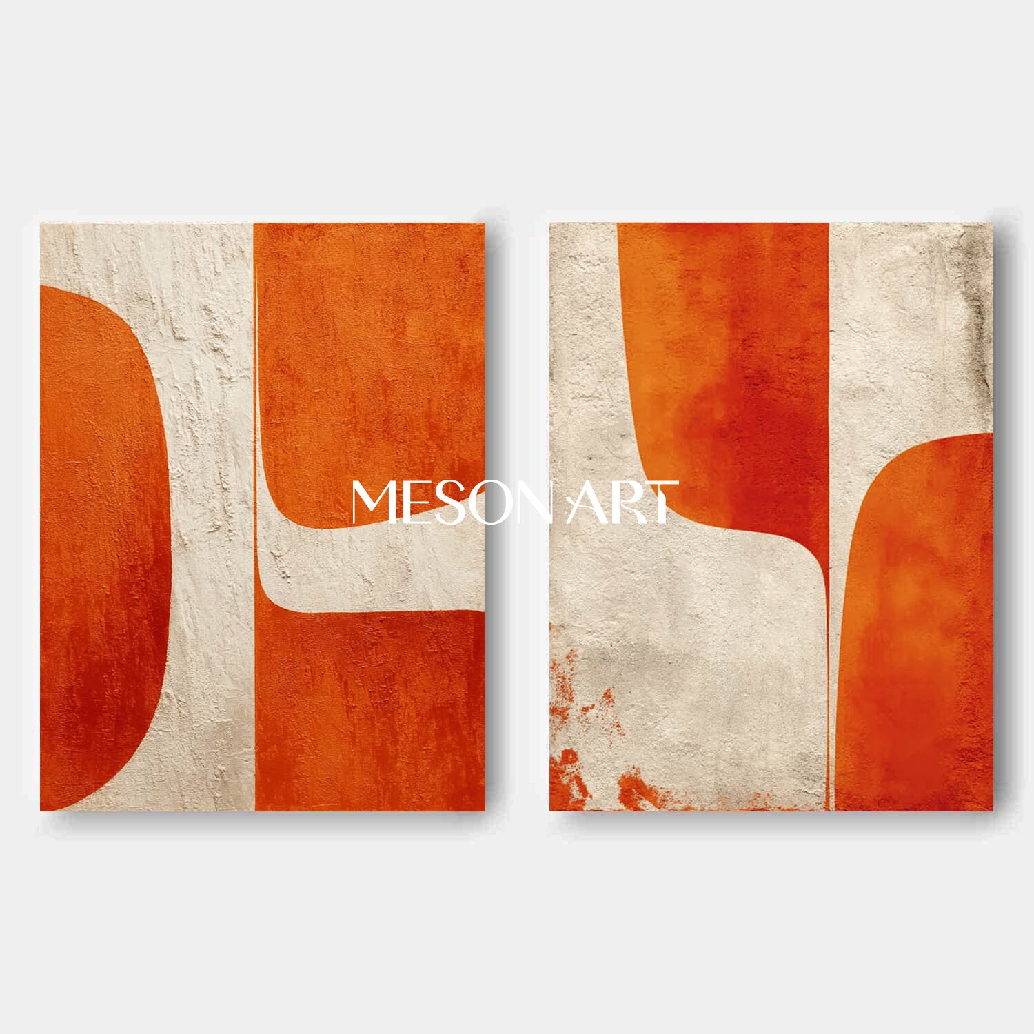 Abstract Geometric Canvas Set Orange Minimalist Wall Art for Living Room
