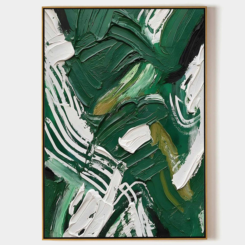 Large Green and White Abstract Oil Painting Green Textured Wall Art Green Oil Paintings for Sale