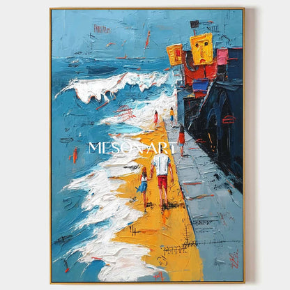 Family Beach Walking Graffiti Abstract Art Ocean Waves Beach Abstract Texture Wall Art for Sale