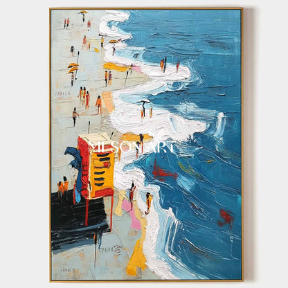 Large ocean waves beach abstract texture canvas painting sea beach wall art decoration