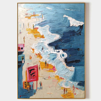 Large 3D Sea Beach Wall Decor Painting Ocean Waves Beach Abstract Texture Canvas Art for Sale