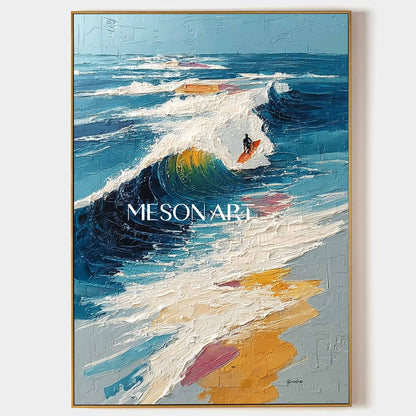 Large 3D Surfing Lover Textured Wall Art Surfing Lover Abstract Textured Canvas Painting for Sale