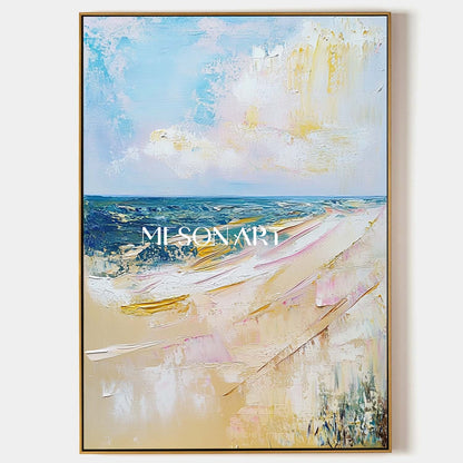 Blue and beige seaside beach wall decor painting for sale Blue and beige seaside abstract canvas art