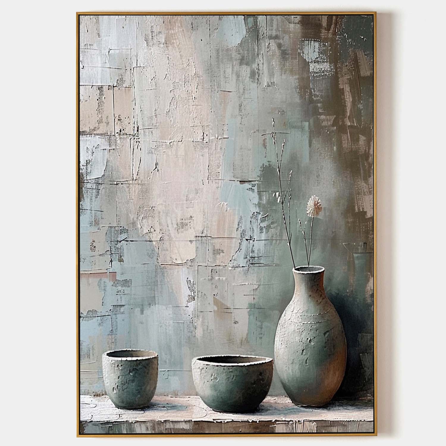 Large Clay Jar Vase Art for Sale Clay Jar Canvas Wall Art Grey Clay Jar Still Life Vase Painting