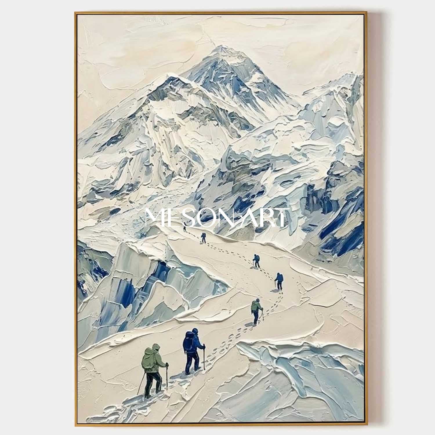 Heavy Texture Snow Mountain Climber Canvas Wall Art for Modern Home