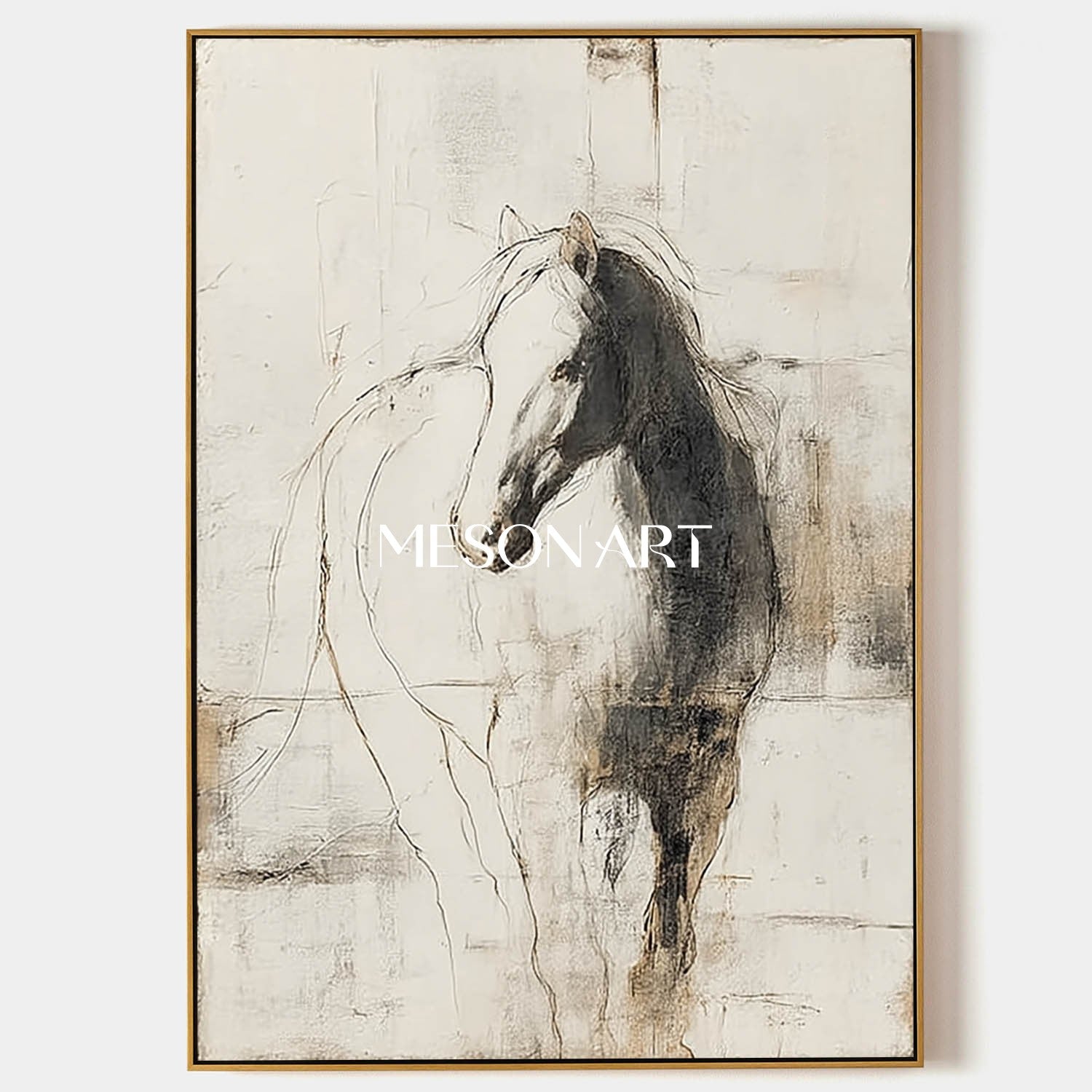 White Minimalist Horse Abstract Canvas Wall Art Decor Minimalist Horse Abstract Painting