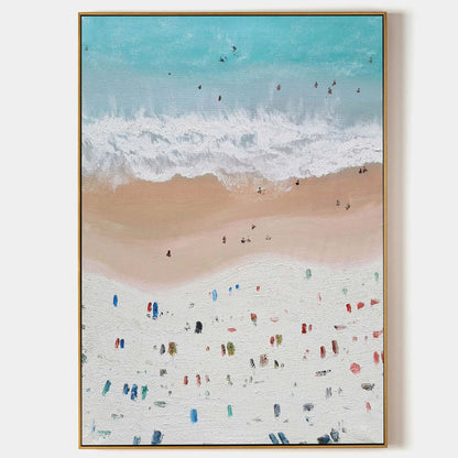 Seaside Abstract Canvas Art Large Blue And White Sea Wave Beach Oil Painting Coastal Wall Art Decor