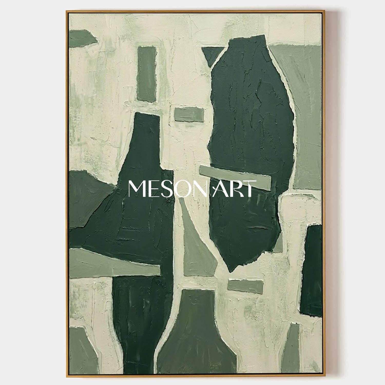 MesonArt Sage Green Geometric Canvas | 3D Textured Abstract Art