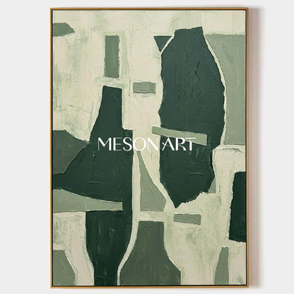 MesonArt Sage Green Geometric Canvas | 3D Textured Abstract Art