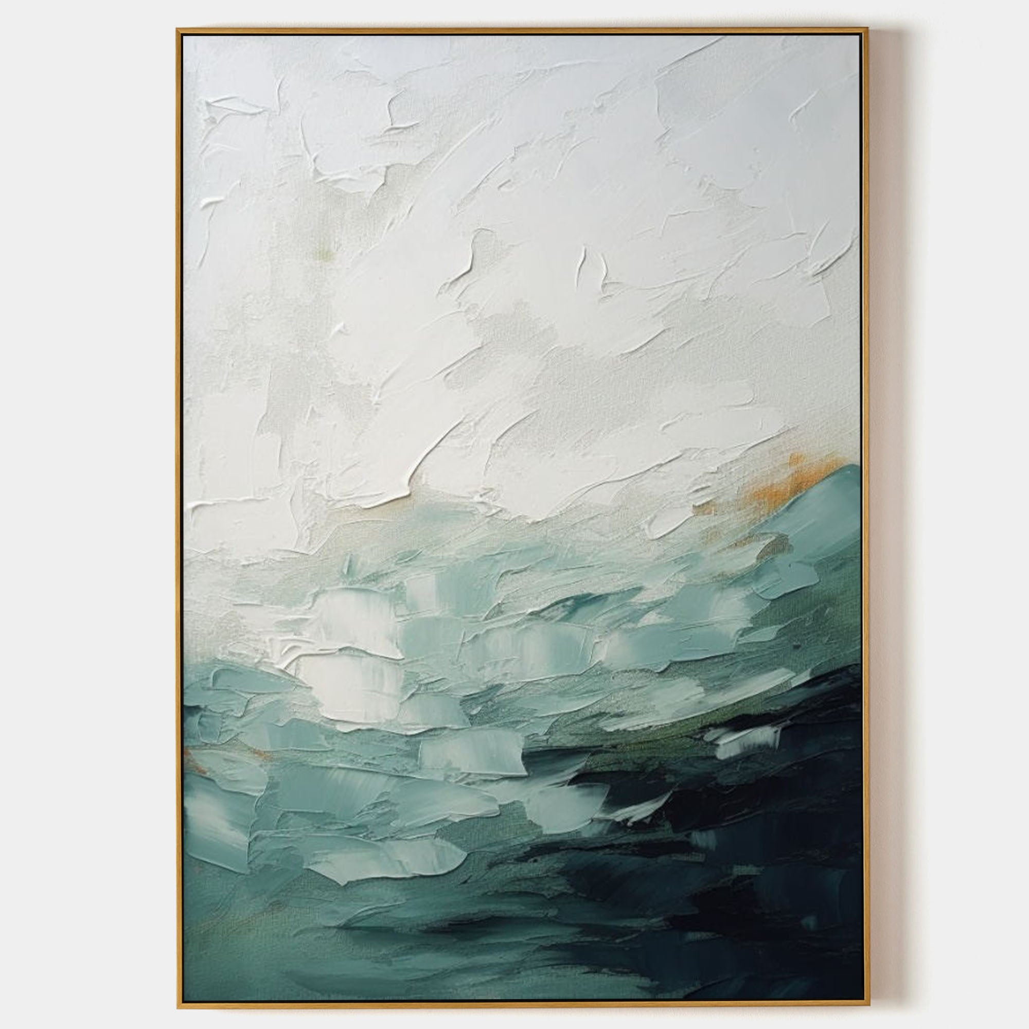 White and Green Abstract Art on Canvas for Sale White and Green Minimalist Textured Wall Art Decor