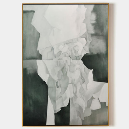 Large Green Minimalist Abstract Canvas Wall Art Modern Green and White Abstract Oil Painting