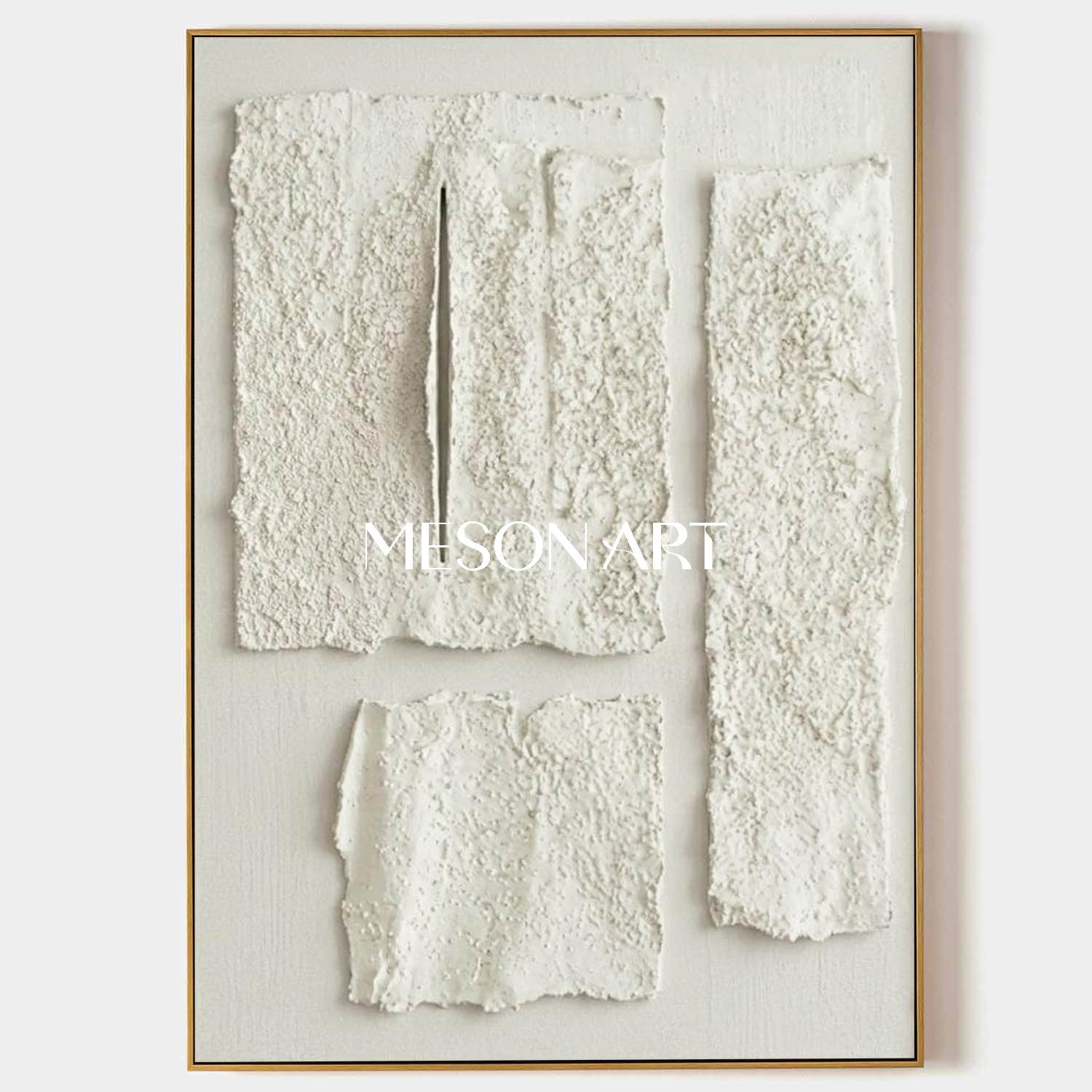 Minimalist 3D White Texture Painting Large Abstract Plaster Wall Art for Modern Homes by MesonArt