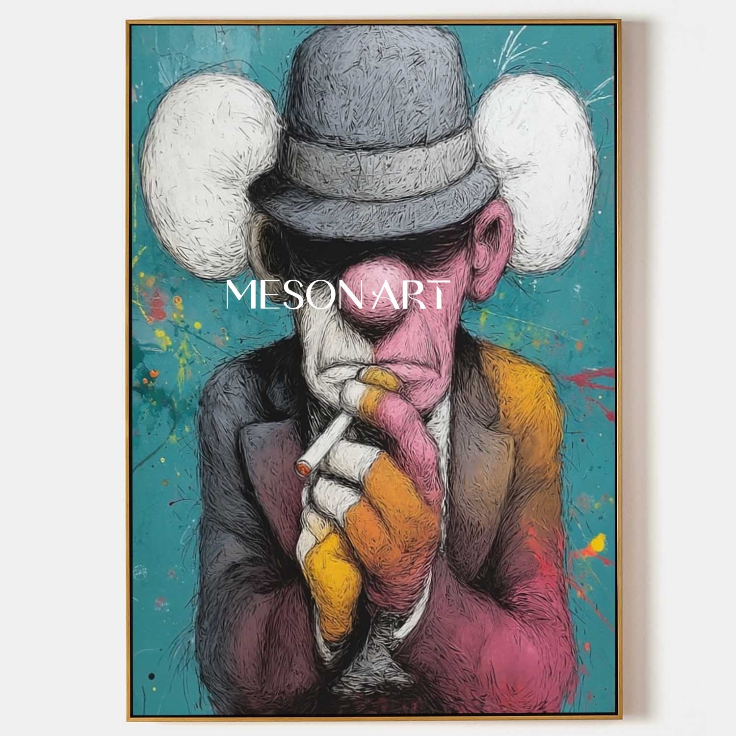 Modern man smoking a cigar abstract texture canvas wall art Man smoking a cigar pop abstract art