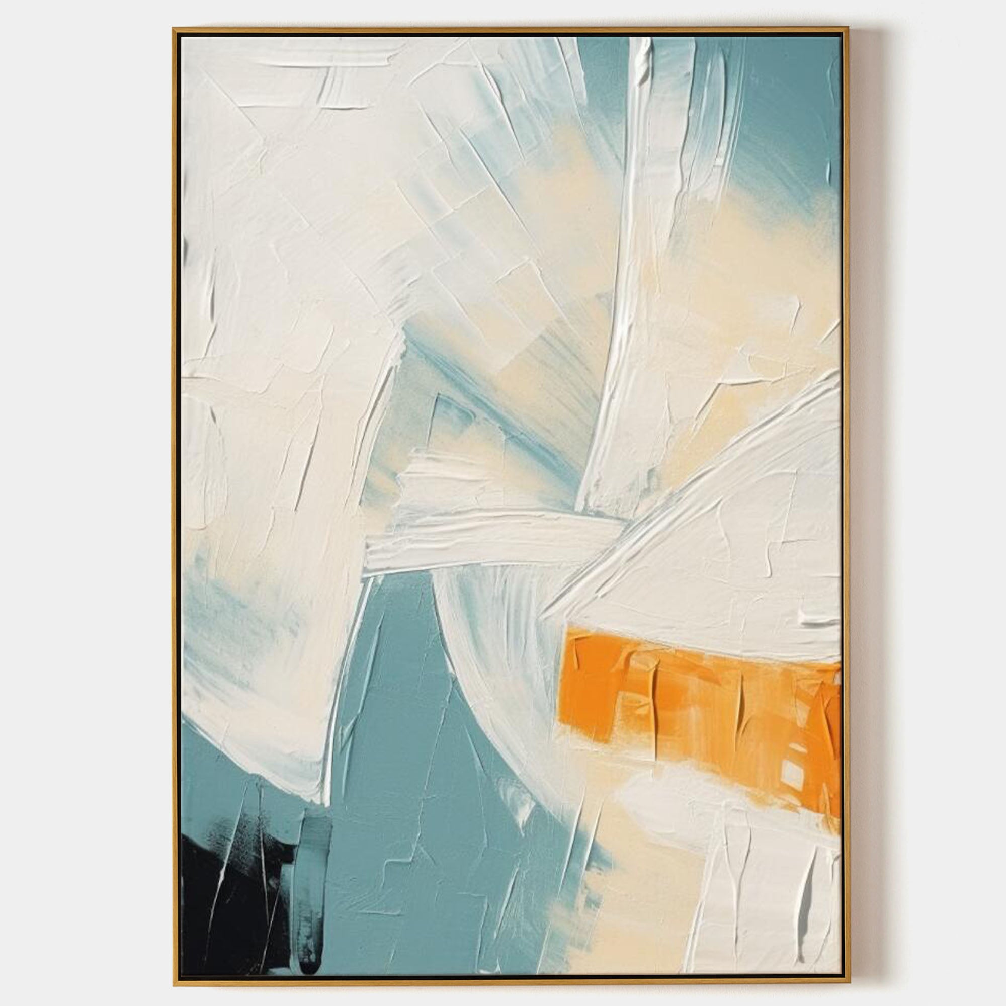 White and Blue Minimalist Canvas Abstract Art White and Blue Texture Painting Living Room Minimalist Wall Decor