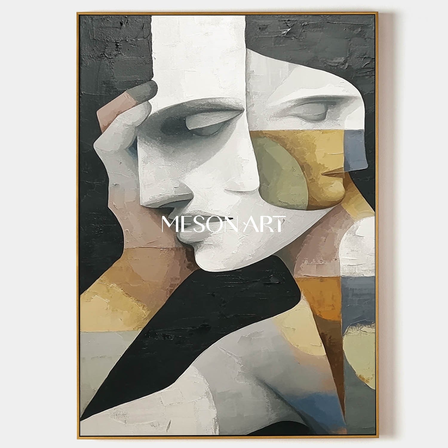 Shop Original Vertical Picasso Portrait Black Gold Abstract Cubism Art