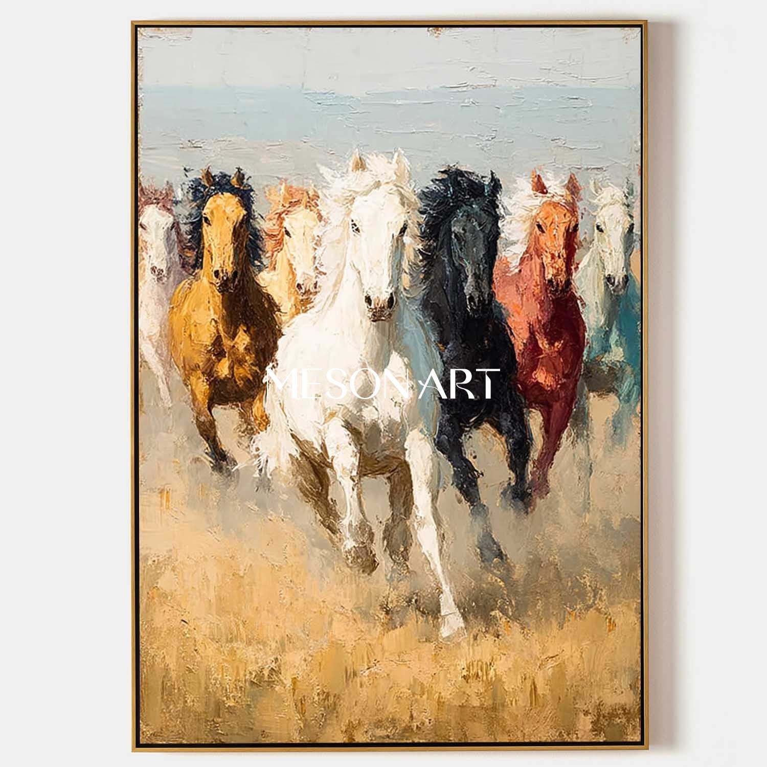 Large Seven Horses 3D Texture Painting for Sale Seven Horses Canvas Wall Art Decor