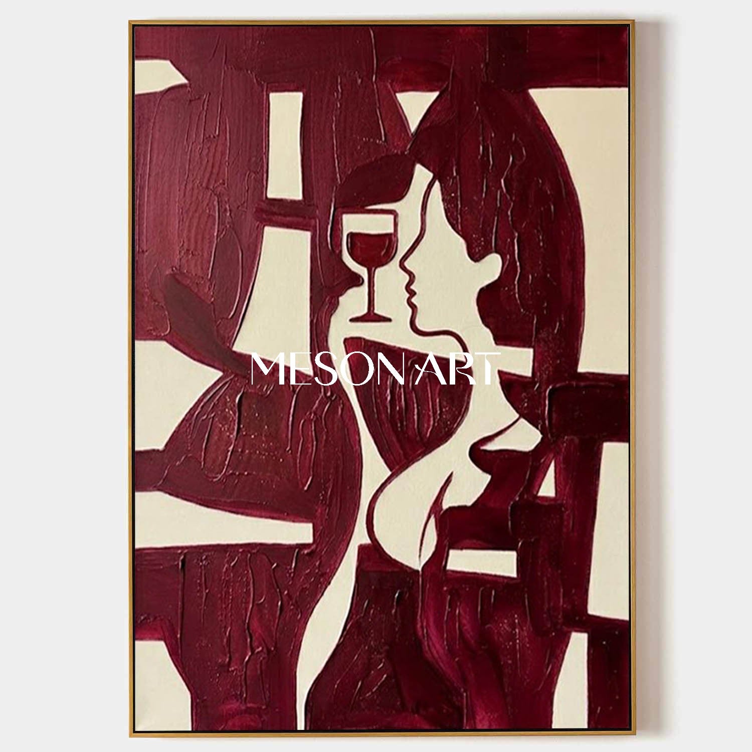 Burgundy Impasto Wall Art Modern Romantic Aesthetic Dining Room Statement Piece