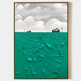 Green and White Canvas Painting Green Oil Painting Textured Wall Art Green Abstract Art 3D Plaster Art
