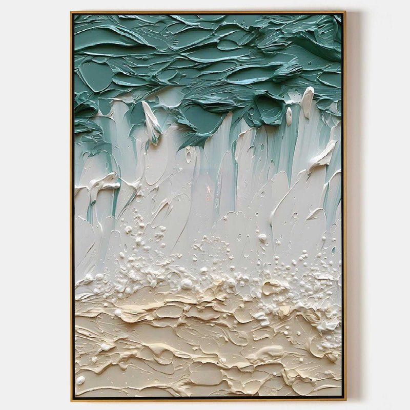 3D Green and White Canvas Art Thick Green and White Textured Abstract Painting Textured Wall Art