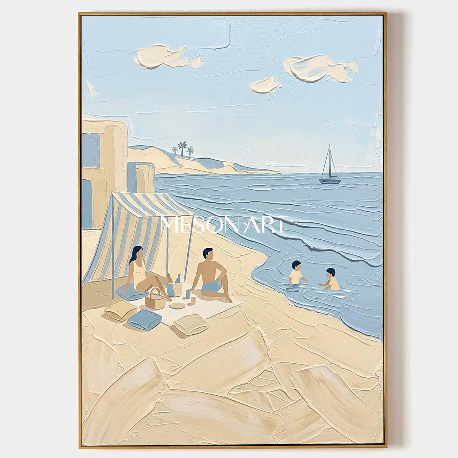 Textured Beach Painting Modern Minimalist Beach Art Family Beach Picnic Art