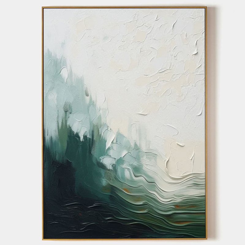White and Dark Green Abstract Oil Painting White and Dark Green Abstract Textured Canvas Wall Art