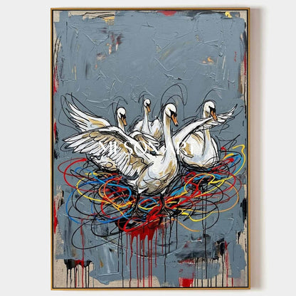 Luxury Textured Swan Painting For Bedroom Modern Grey Wall Decor Gift, Housewarming Gift Artwork, Minimalist Style Decor Accent, Artistic Home Furnishing, Unique Gallery Wall Piece