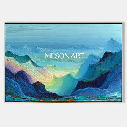 Misty Blue Mountains Wall Art – Textured Abstract Landscape Canvas