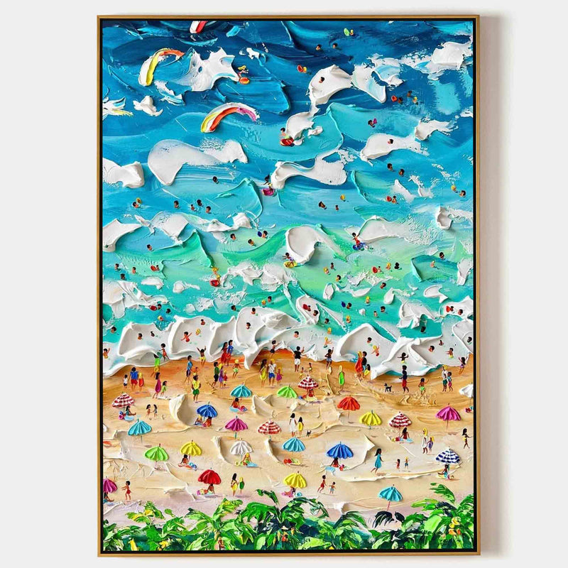 Summer Seaside Holiday Oil Painting On Sale Blue Ocean Waves Beach Wall Art 3D  plaster art