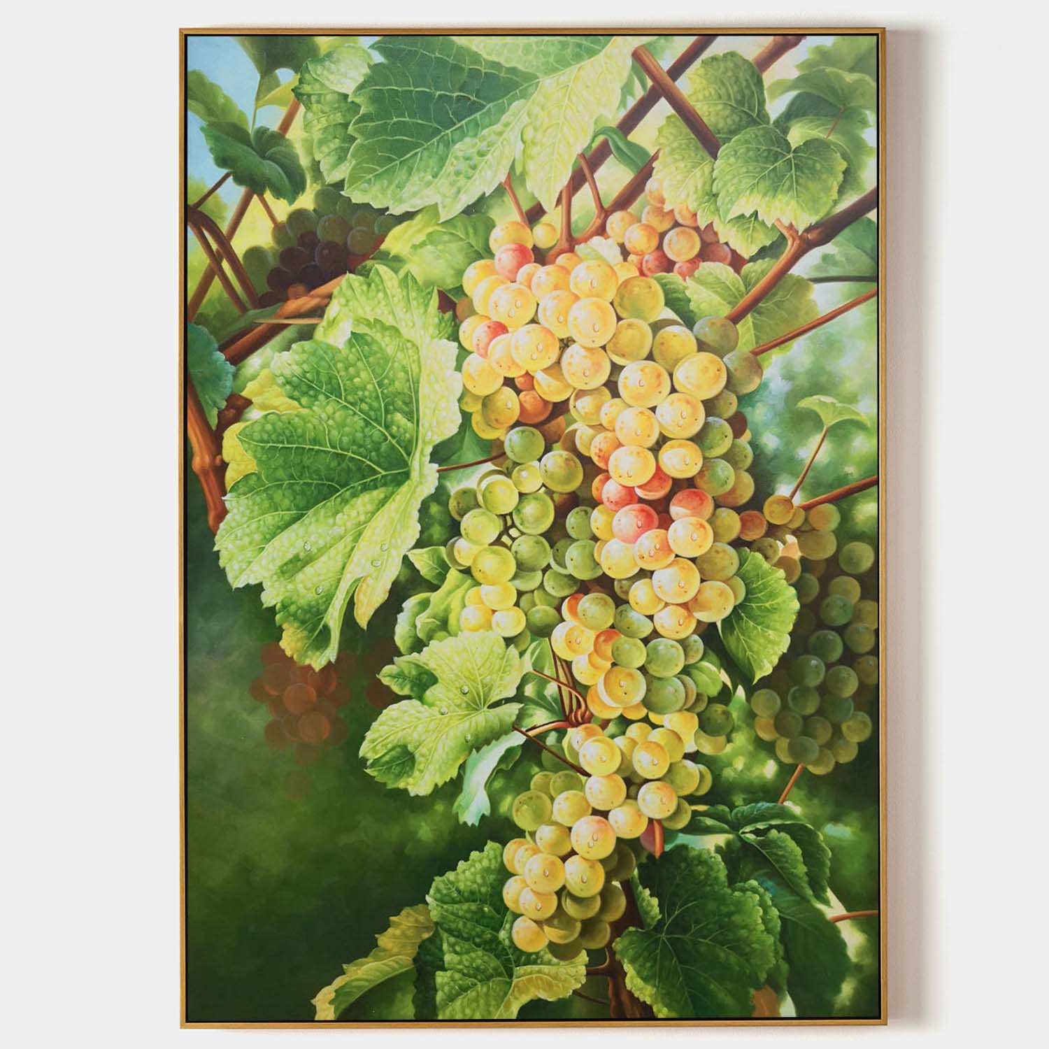 Large Green Realistic Grape Oil Painting Realistic Grape Canvas Wall Art Hyper-Realistic Grape Art