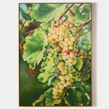 Large Green Realistic Grape Oil Painting Realistic Grape Canvas Wall Art Hyper-Realistic Grape Art