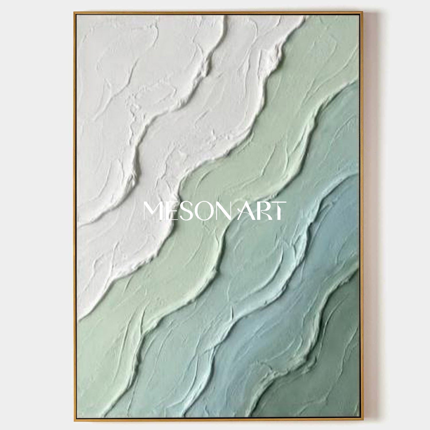 Large Green Abstract Sea Wall Art Decor Minimalist Ocean Wave Painting