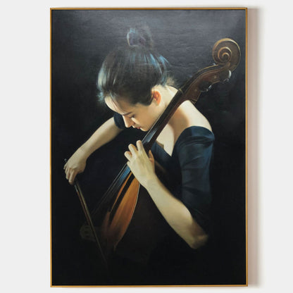 Realistic Oil Painting Of Girl Playing Cello Hyper-Realistic Cello Girl Art Hyper-Realistic Girl Portrait Canvas Wall Art