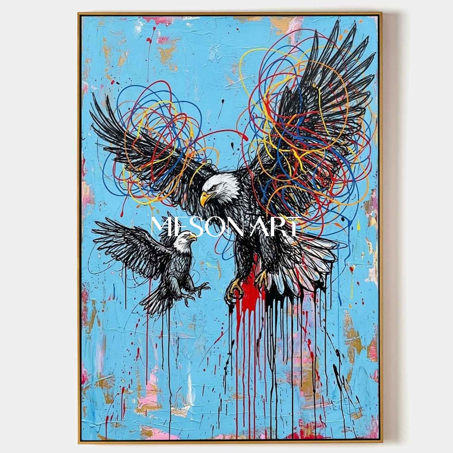American Bald Eagle Wall Art Office Decor Power Symbol Graffiti Style Animal Art