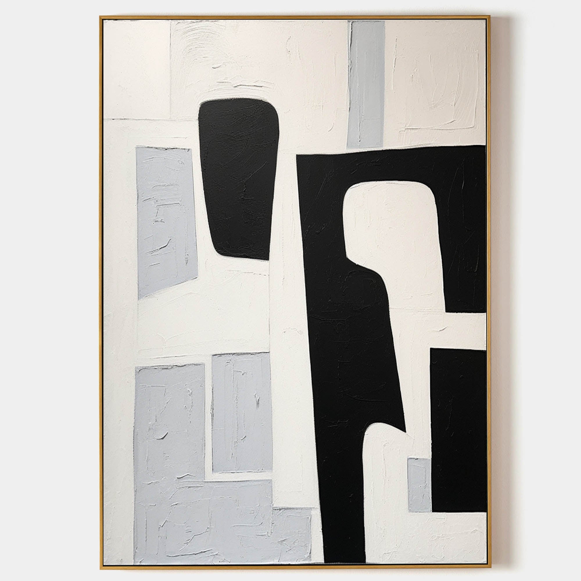 Large Black and White Minimalism Abstract Art Black and White Texture Painting Wabi-Sabi Wall Art