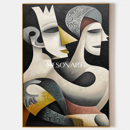 Oversized Black Abstract Art Vertical Canvas Cubist Hallway Wall Decor