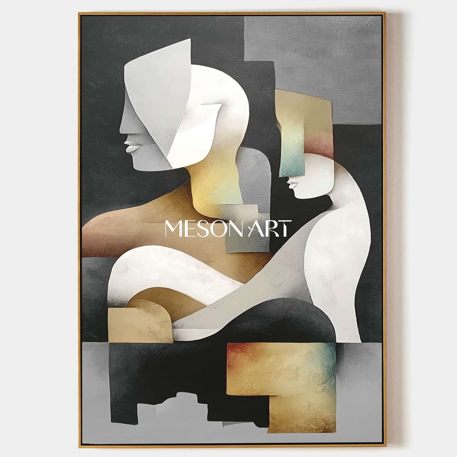 Elegant Geometric Abstract Canvas Large Textured Painting  Entryway