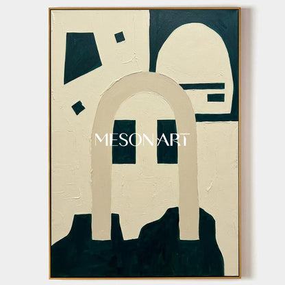 Geometric Wabi Sabi Interior Art Deep Teal Geometric Arch Art Minimalist Mid Century Artwork