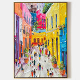 Colorful City Oil Painting Urban Texture Wall Painting Urban Knife Painting on Canvas Palette Knife Art