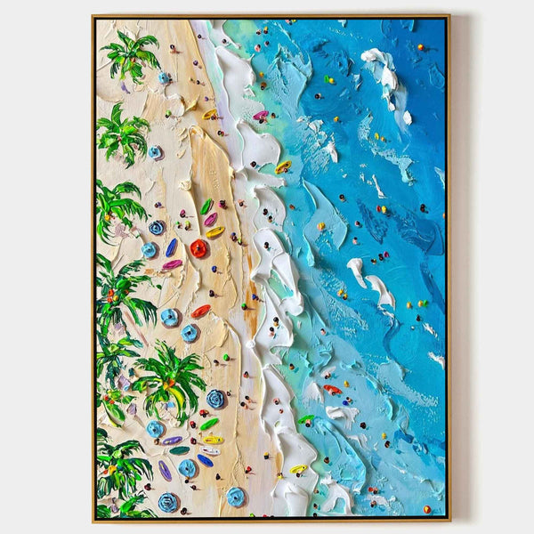 Summer Seaside Holiday Oil Painting On Sale Plaster Canvas Art Blue Ocean Waves Beach Wall Art